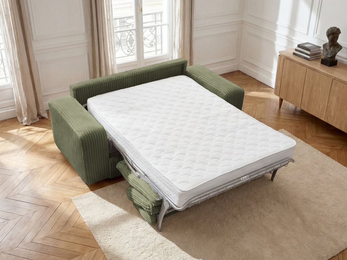 Canapé droit convertible IBIZA ouverture express velours côtelé - 140x196