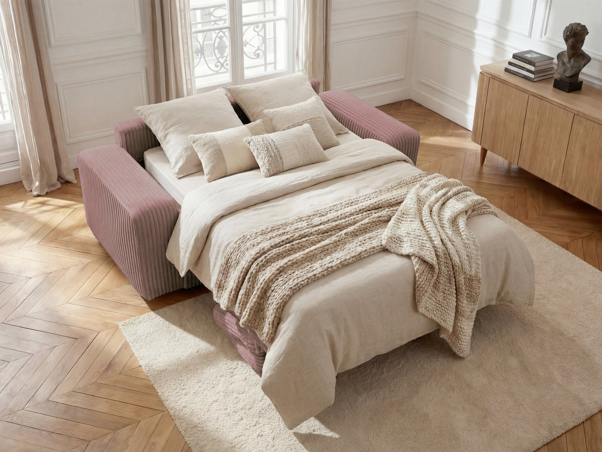 Canapé droit convertible IBIZA ouverture express velours côtelé - 140x196