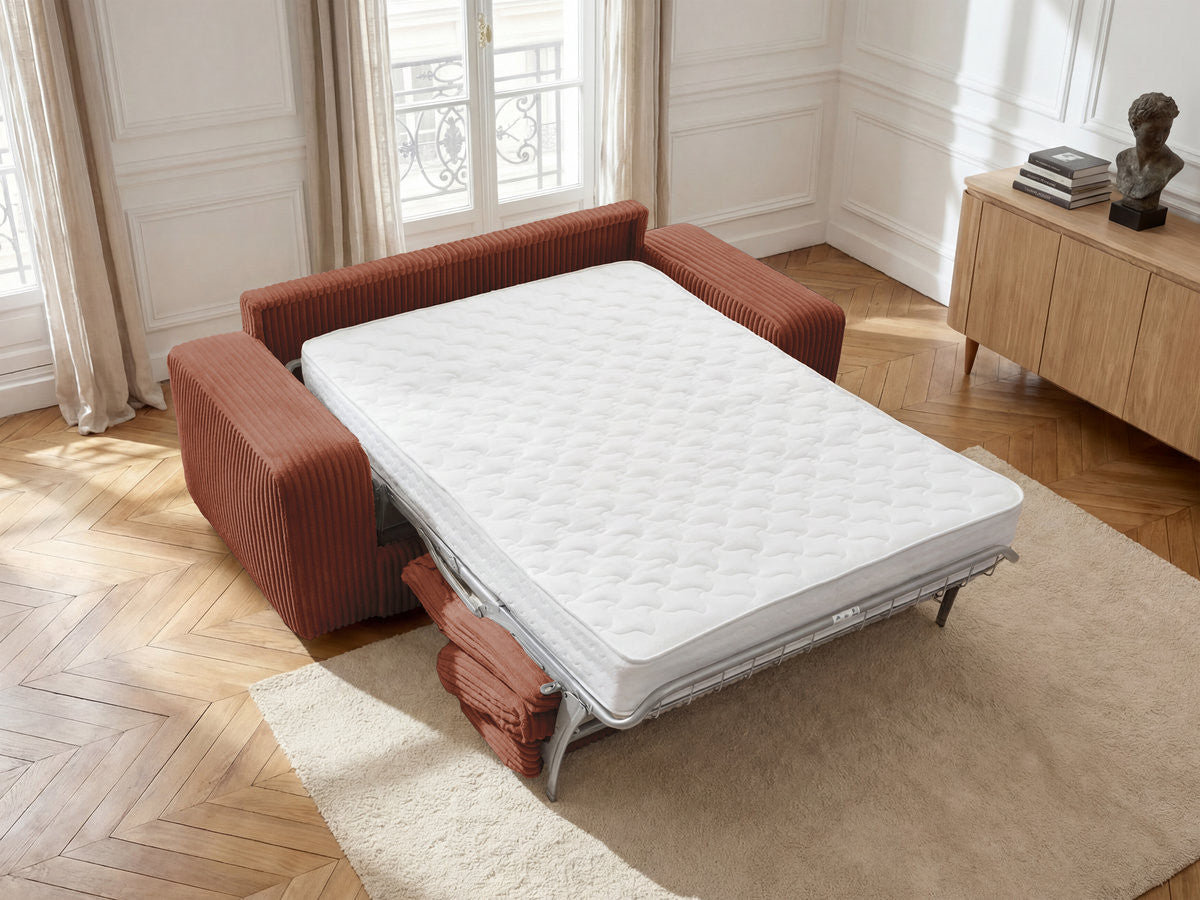 Canapé droit convertible IBIZA ouverture express velours côtelé - 140x196