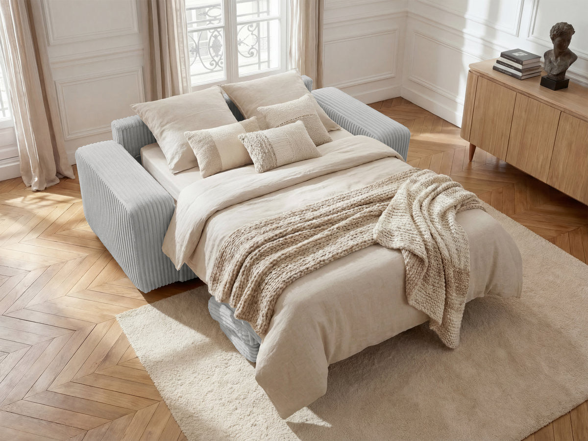 Canapé droit convertible IBIZA ouverture express velours côtelé - 140x196