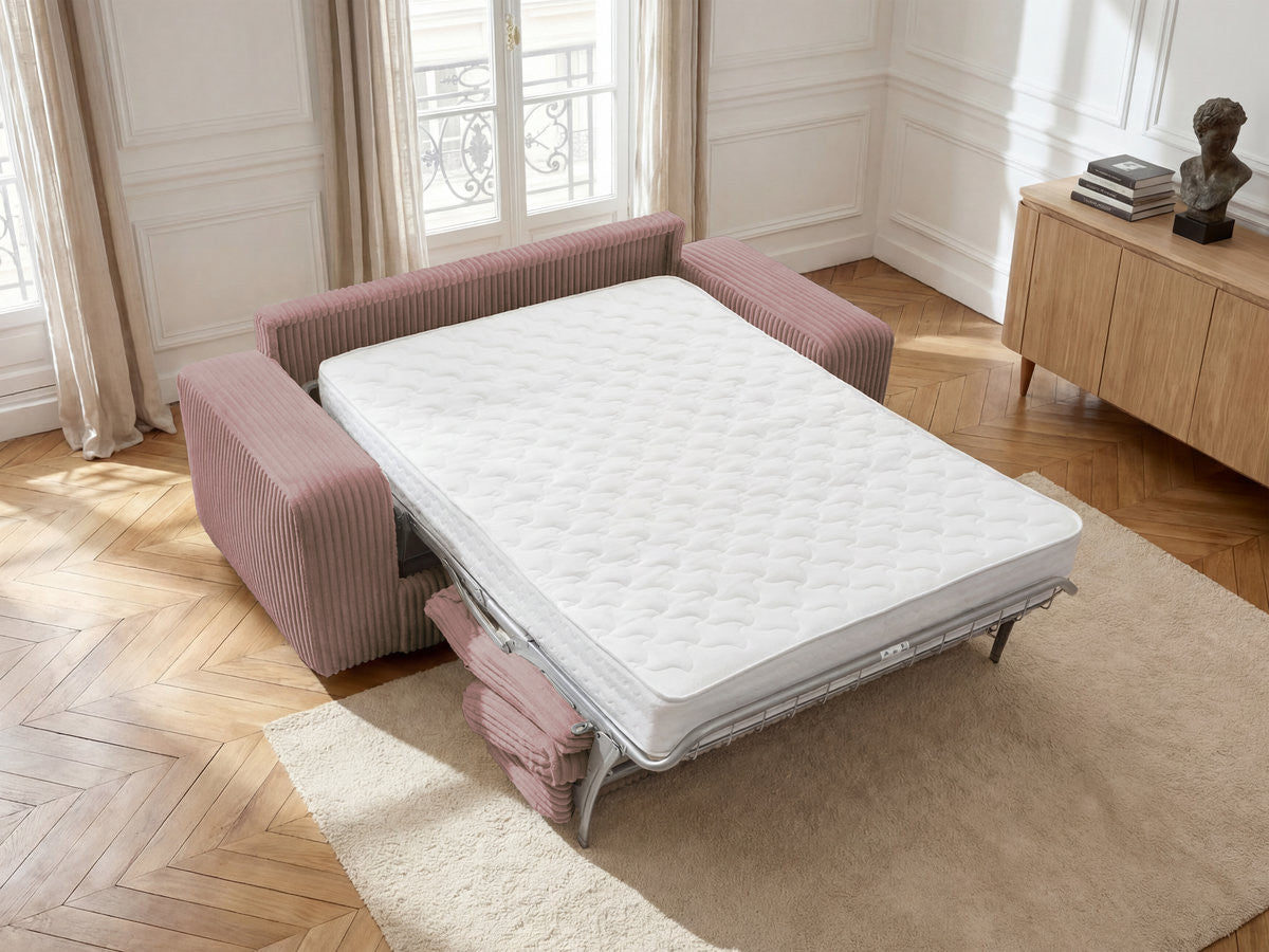 Canapé droit convertible IBIZA ouverture express velours côtelé - 140x196
