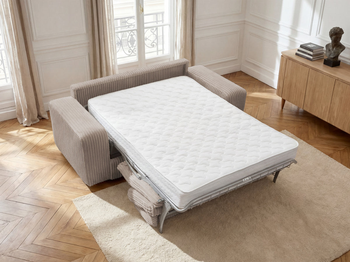 Canapé droit convertible IBIZA ouverture express velours côtelé - 140x196