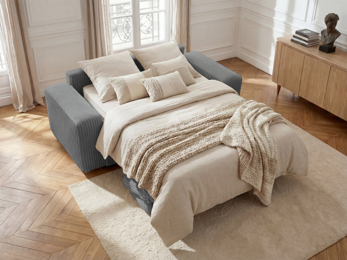 Canapé droit convertible IBIZA ouverture express velours côtelé - 140x196