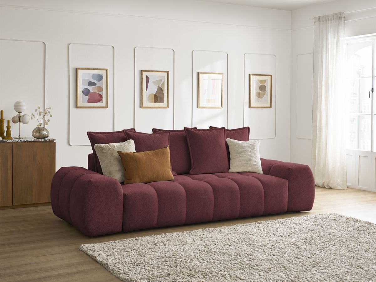 Canapé droit fixe 3 places EVEREST tissu chiné - 5 coussins