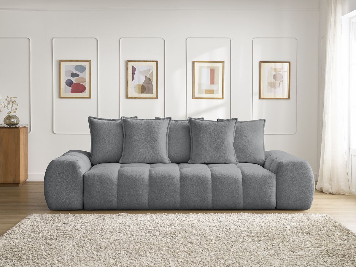 Canapé droit fixe 3 places EVEREST tissu chiné - 5 coussins