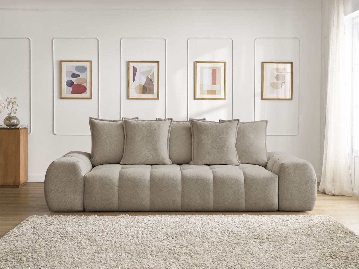 Canapé droit fixe 3 places EVEREST tissu chiné - 5 coussins