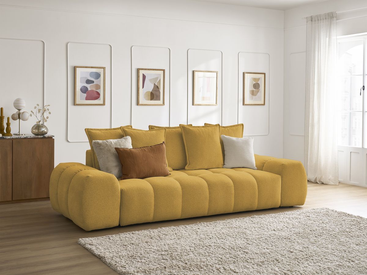 Canapé droit fixe 3 places EVEREST tissu chiné - 5 coussins