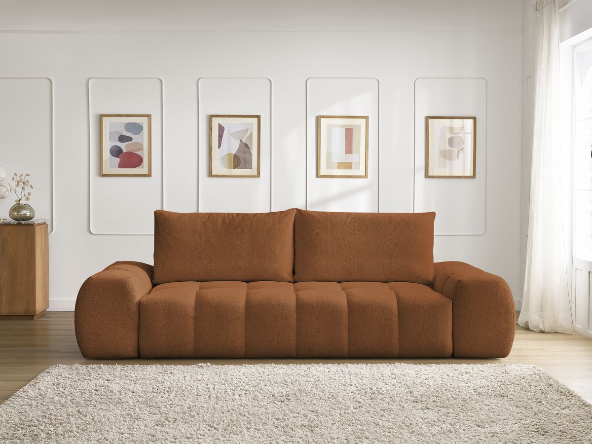 Canapé droit fixe 3 places EVEREST tissu chiné - 2 coussins