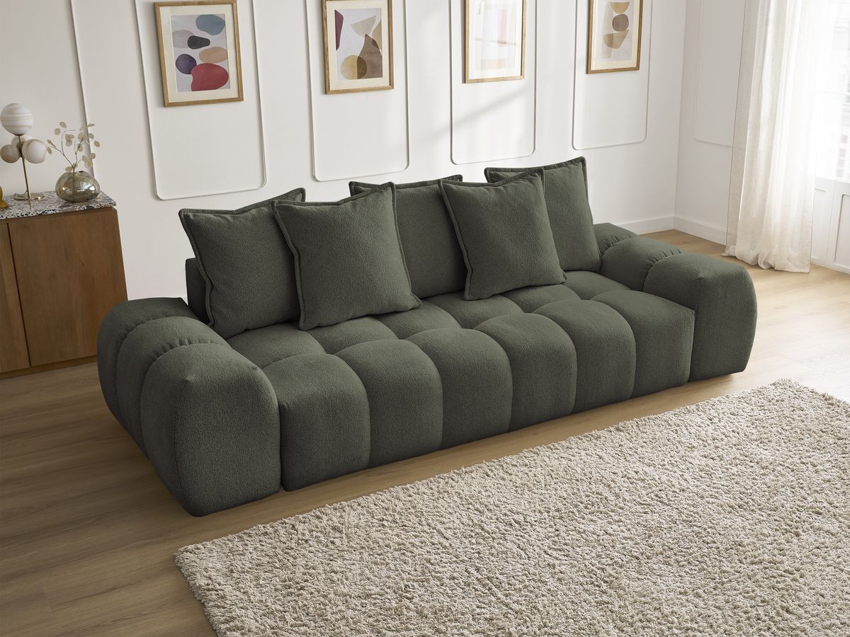 Canapé droit fixe 3 places EVEREST tissu chiné - 5 coussins