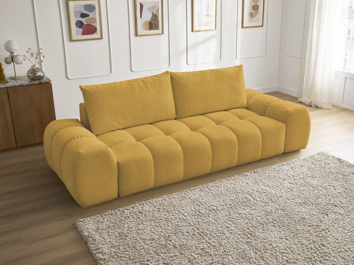 Canapé droit fixe 3 places EVEREST tissu chiné - 2 coussins