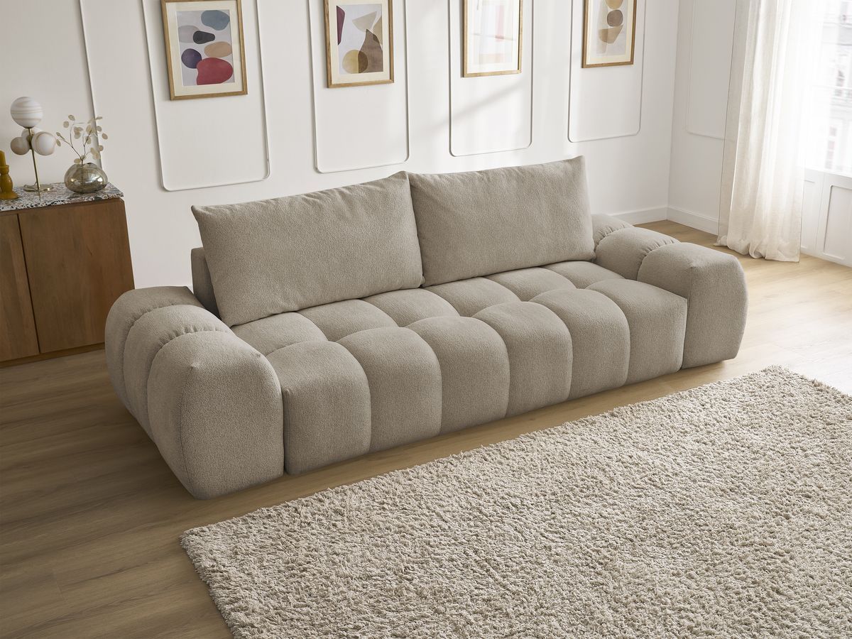 Canapé droit fixe 3 places EVEREST tissu chiné - 2 coussins