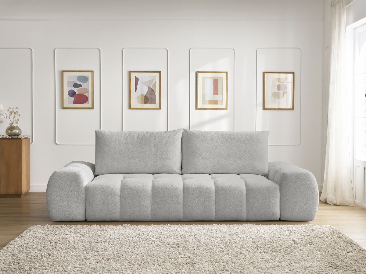 Canapé droit fixe 3 places EVEREST tissu chiné - 2 coussins