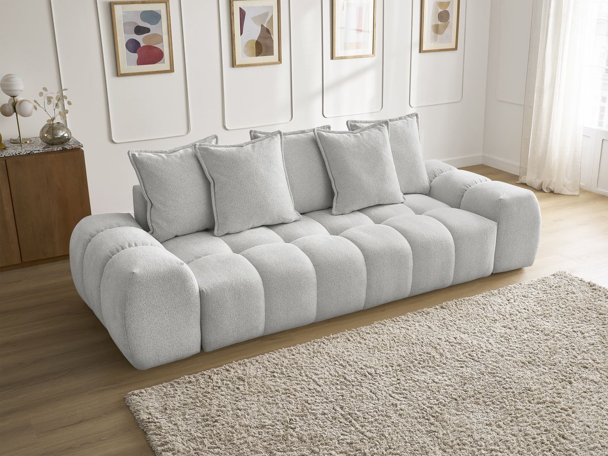 Canapé droit fixe 3 places EVEREST tissu chiné - 5 coussins
