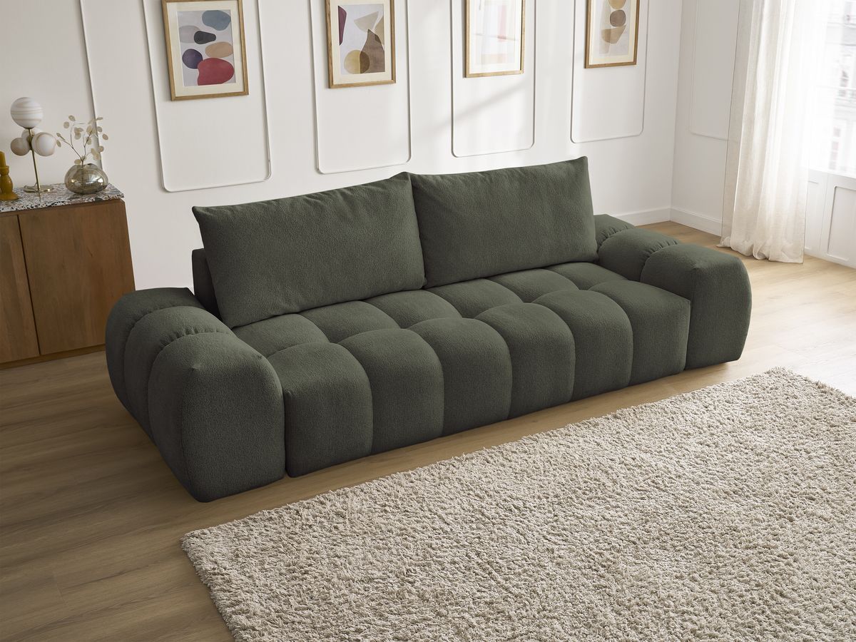 Canapé droit fixe 3 places EVEREST tissu chiné - 2 coussins