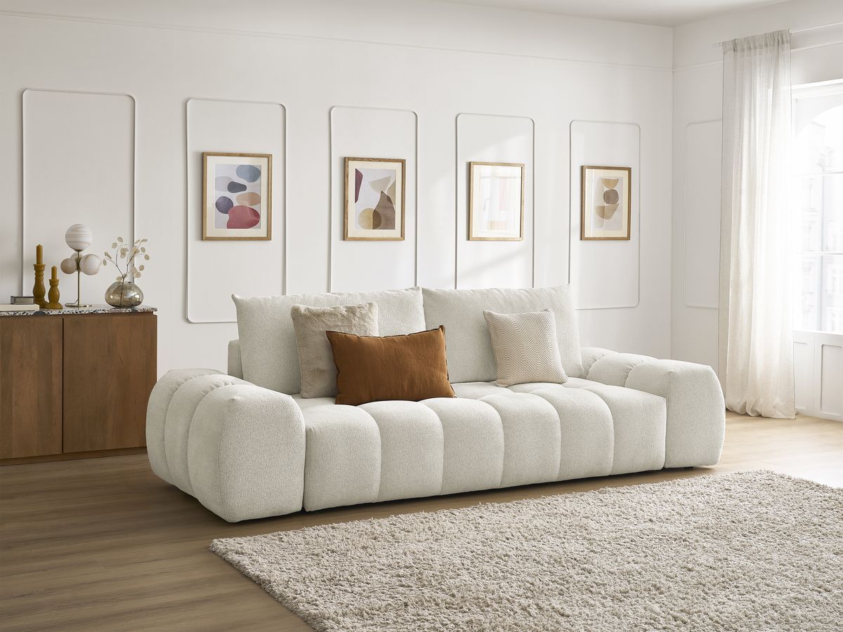 Canapé droit fixe 3 places EVEREST tissu chiné - 2 coussins