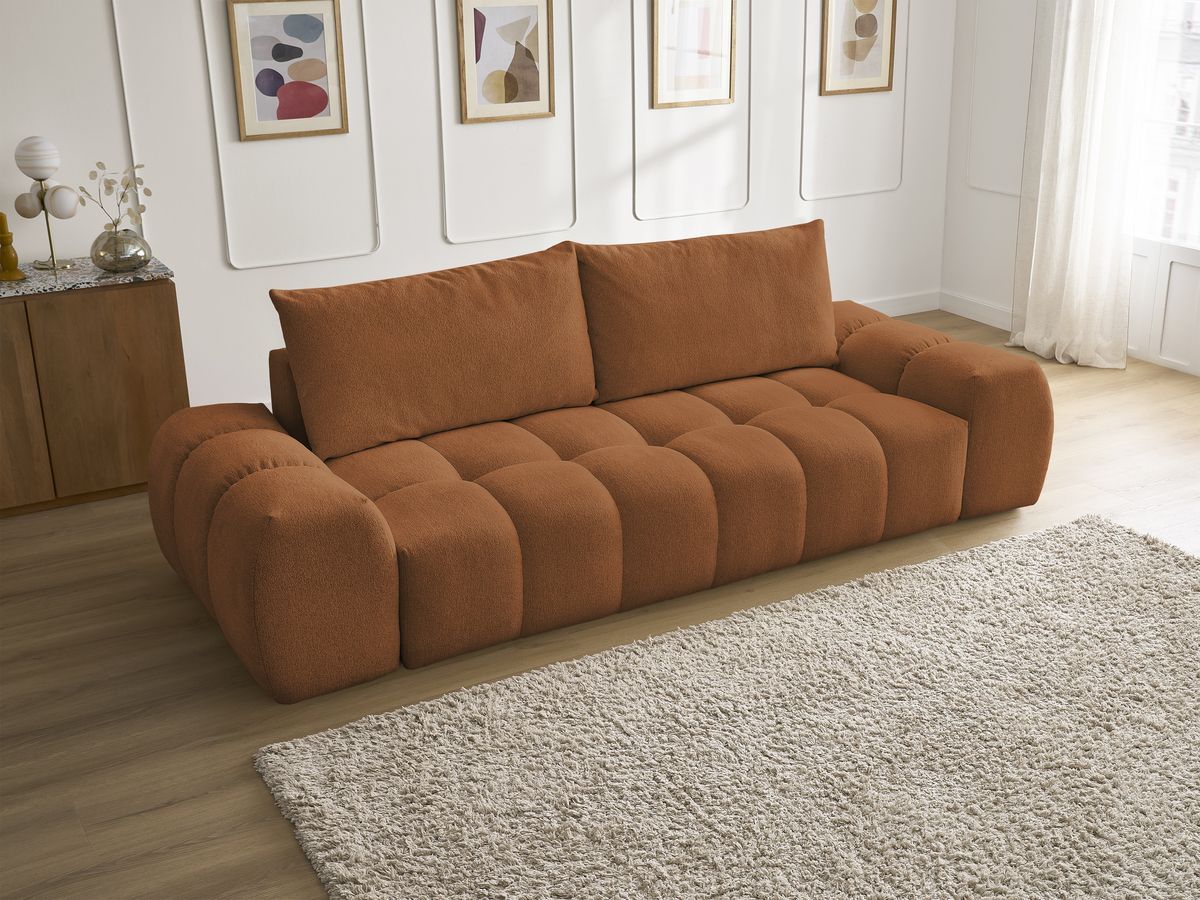 Canapé droit fixe 3 places EVEREST tissu chiné - 2 coussins