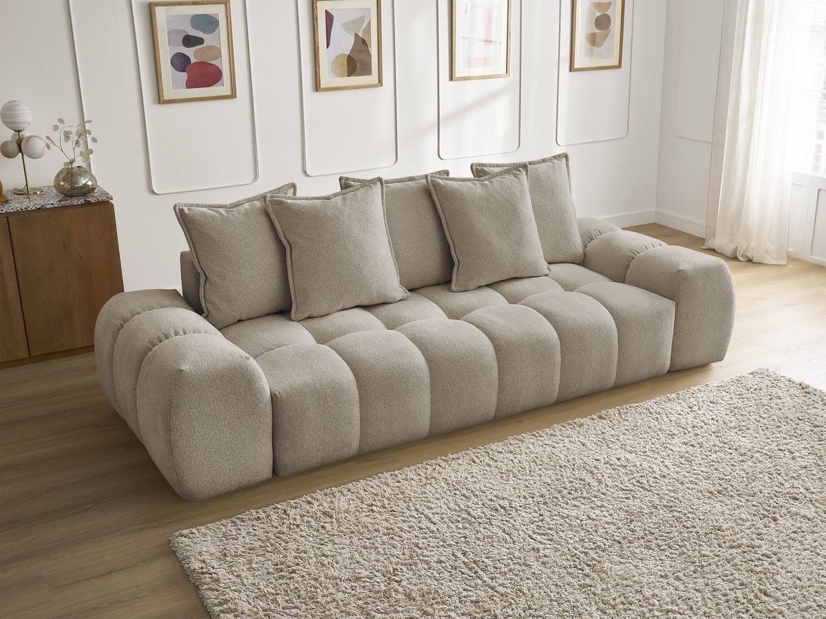 Canapé droit fixe 3 places EVEREST tissu chiné - 5 coussins
