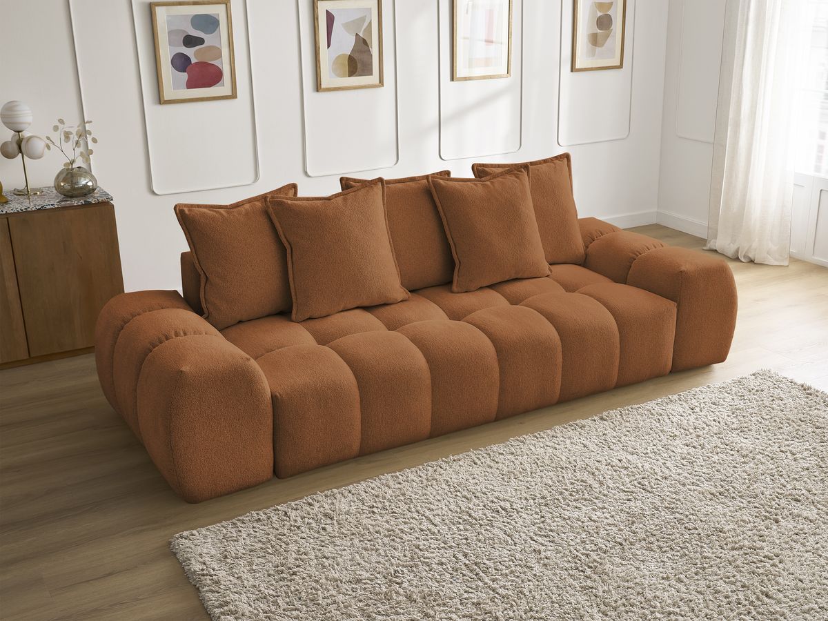 Canapé droit fixe 3 places EVEREST tissu chiné - 5 coussins