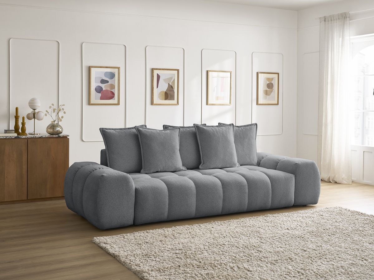 Canapé droit fixe 3 places EVEREST tissu chiné - 5 coussins