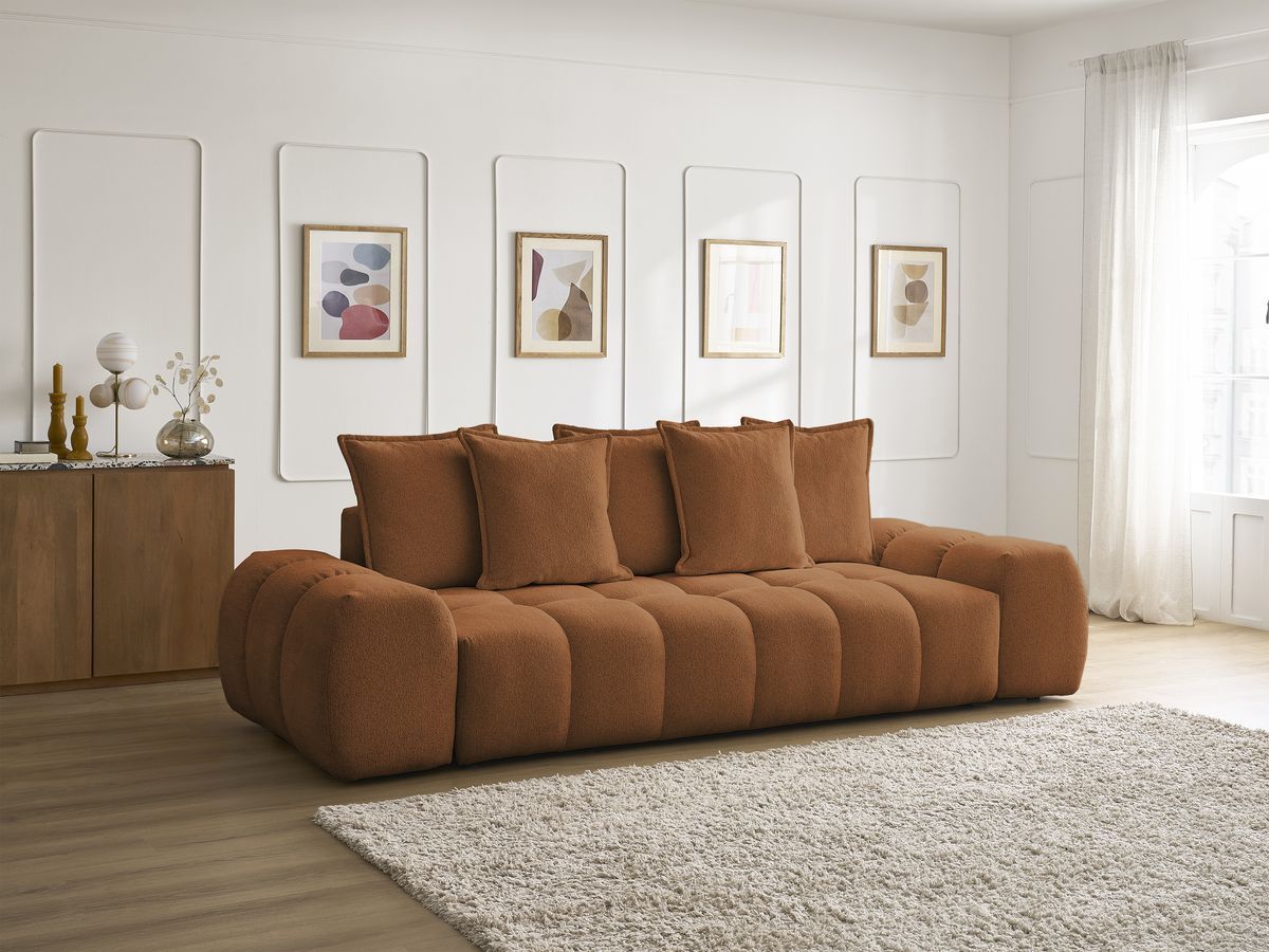 Canapé droit fixe 3 places EVEREST tissu chiné - 5 coussins