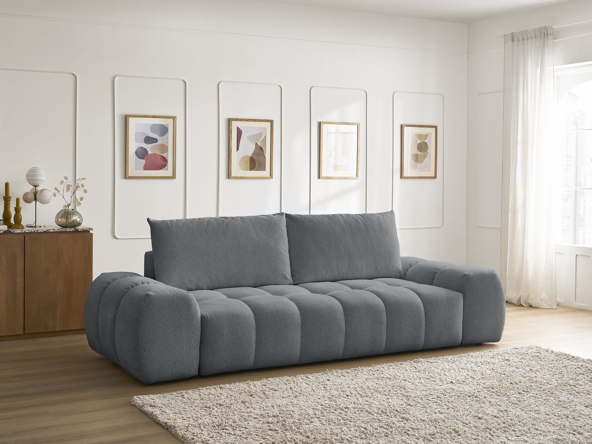 Canapé droit fixe 3 places EVEREST tissu chiné - 2 coussins