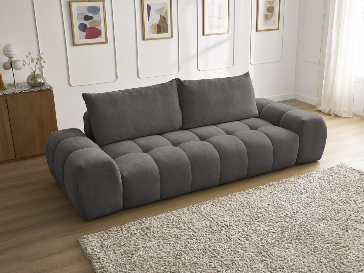 Canapé droit fixe 3 places EVEREST tissu texturé - 2 coussins