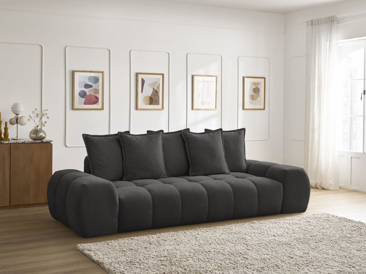 Canapé droit fixe 3 places EVEREST tissu texturé - 5 coussins