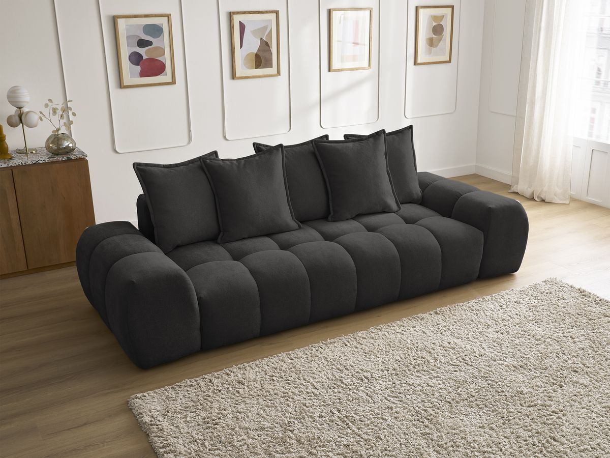 Canapé droit fixe 3 places EVEREST tissu texturé - 5 coussins