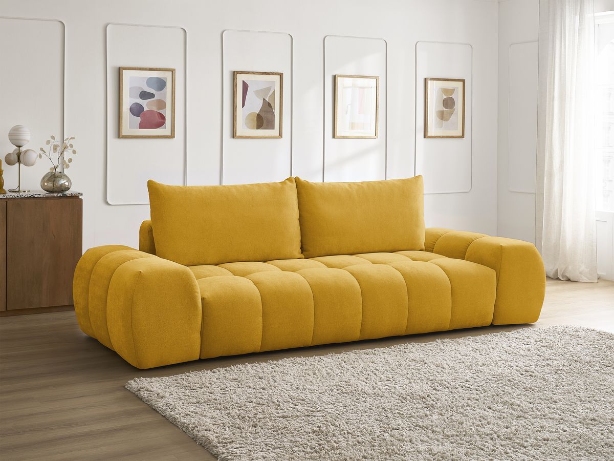 Canapé droit fixe 3 places EVEREST tissu texturé - 2 coussins