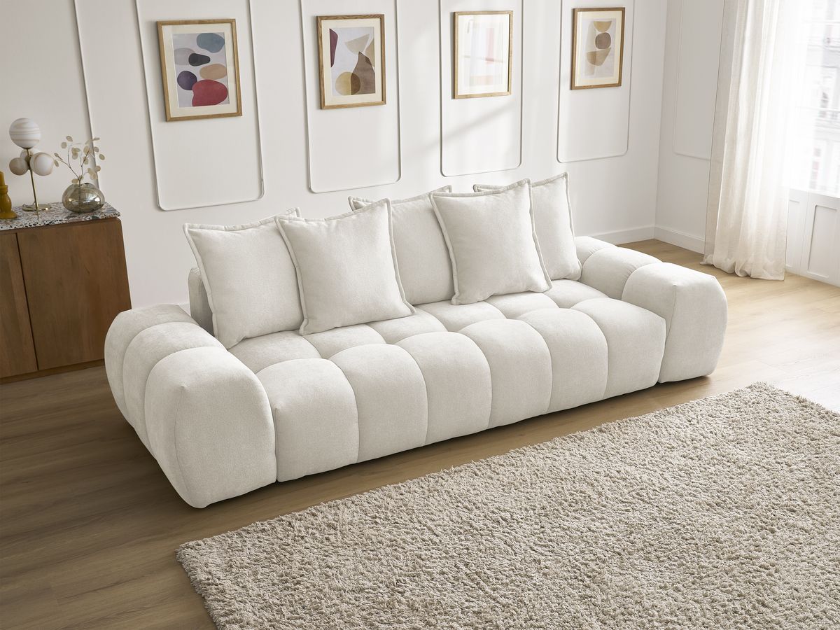 Canapé droit fixe 3 places EVEREST tissu texturé - 5 coussins