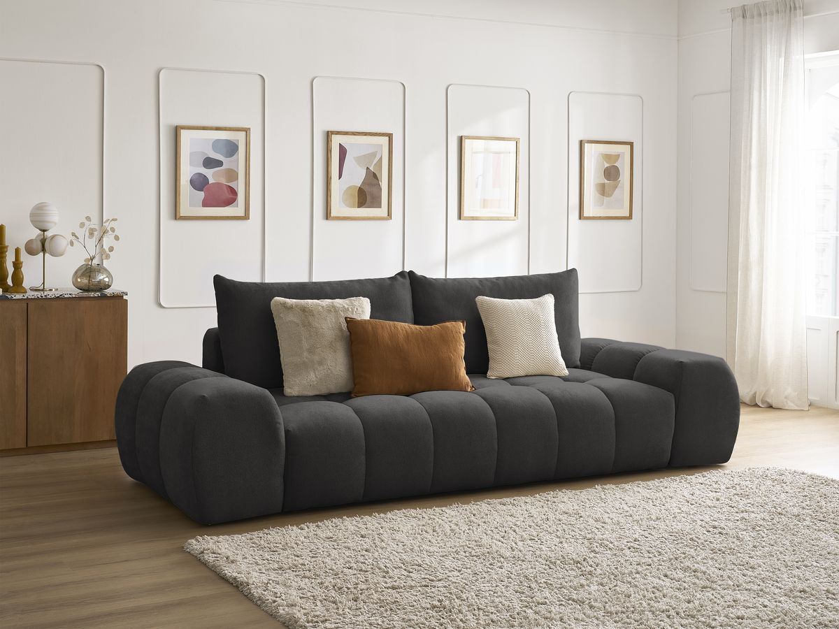 Canapé droit fixe 3 places EVEREST tissu texturé - 2 coussins