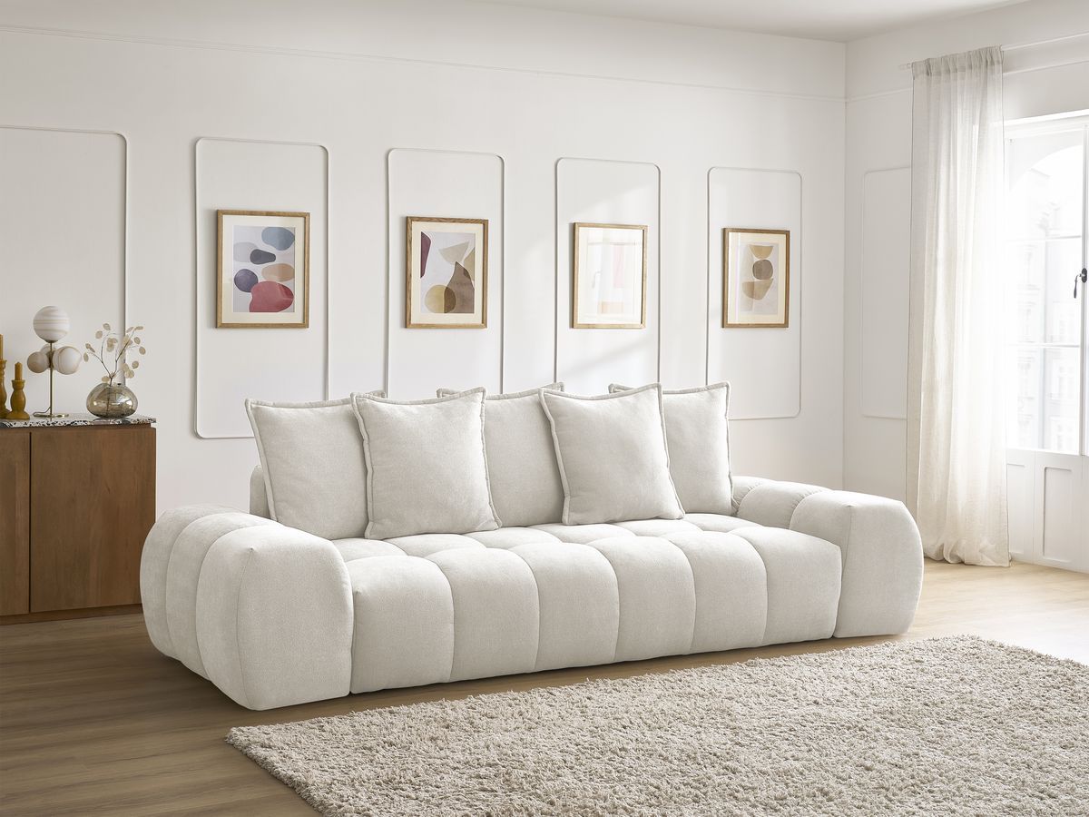 Canapé droit fixe 3 places EVEREST tissu texturé - 5 coussins
