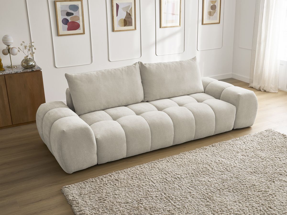 Canapé droit fixe 3 places EVEREST tissu texturé - 2 coussins