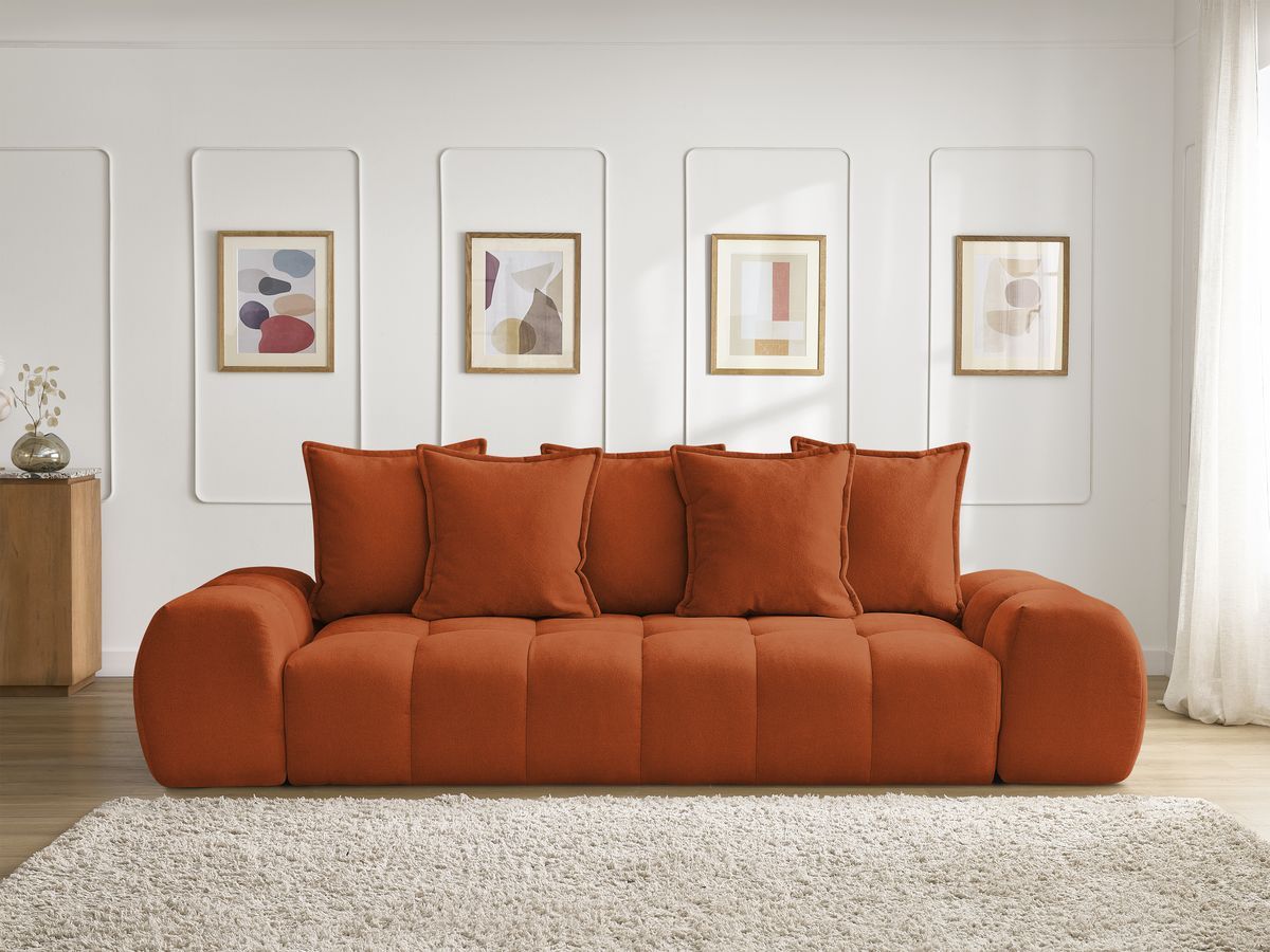 Canapé droit fixe 3 places EVEREST tissu texturé - 5 coussins