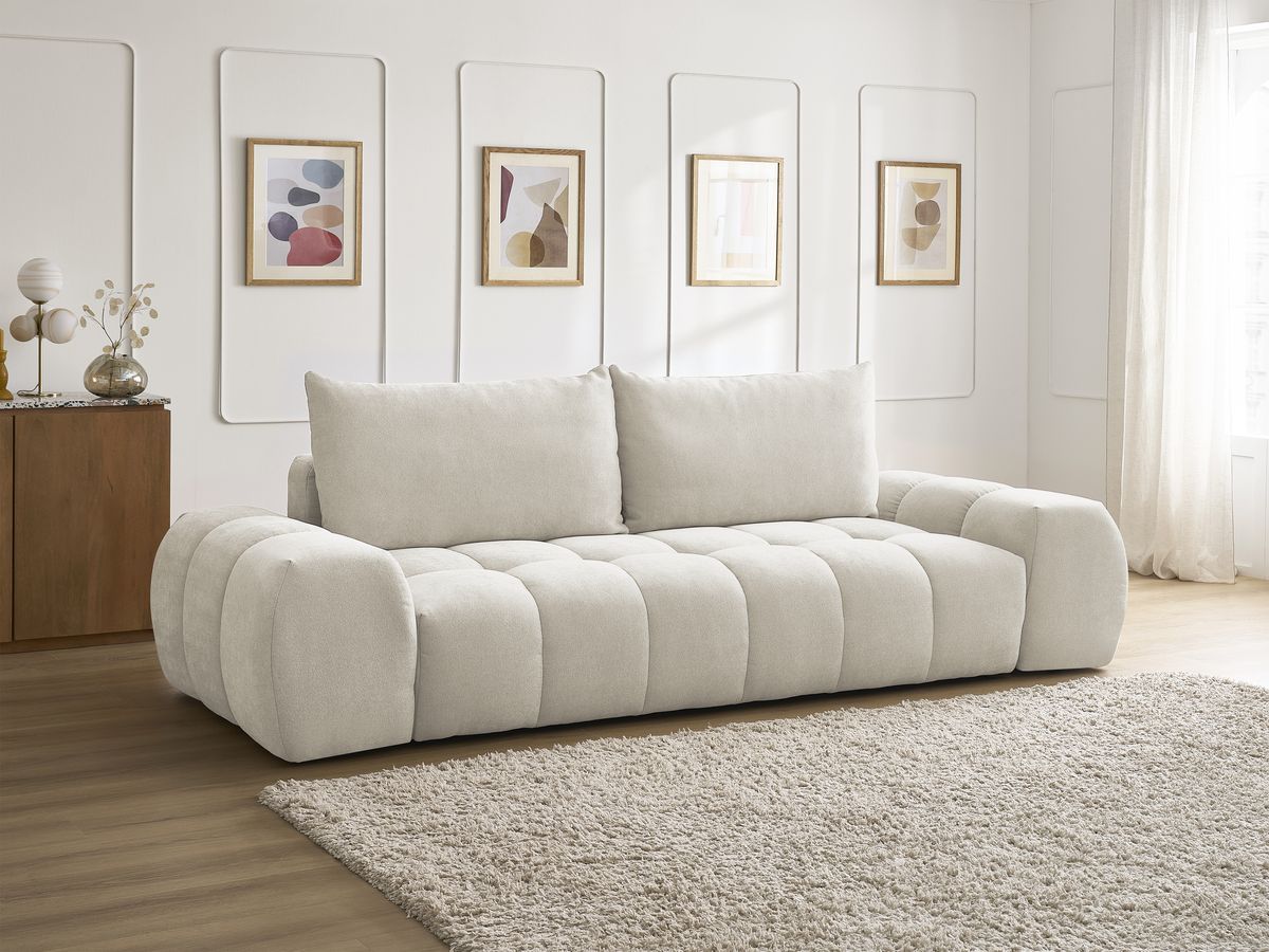 Canapé droit fixe 3 places EVEREST tissu texturé - 2 coussins