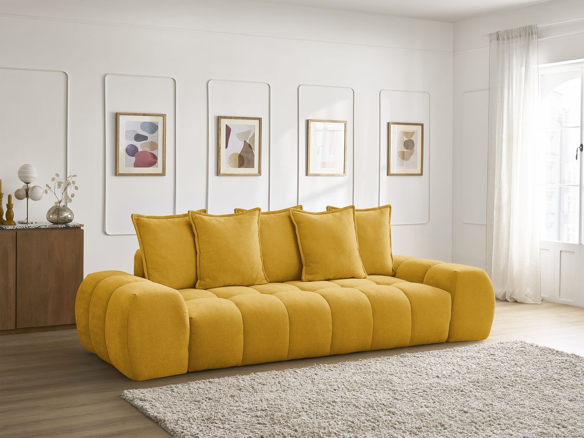 Canapé droit fixe 3 places EVEREST tissu texturé - 5 coussins