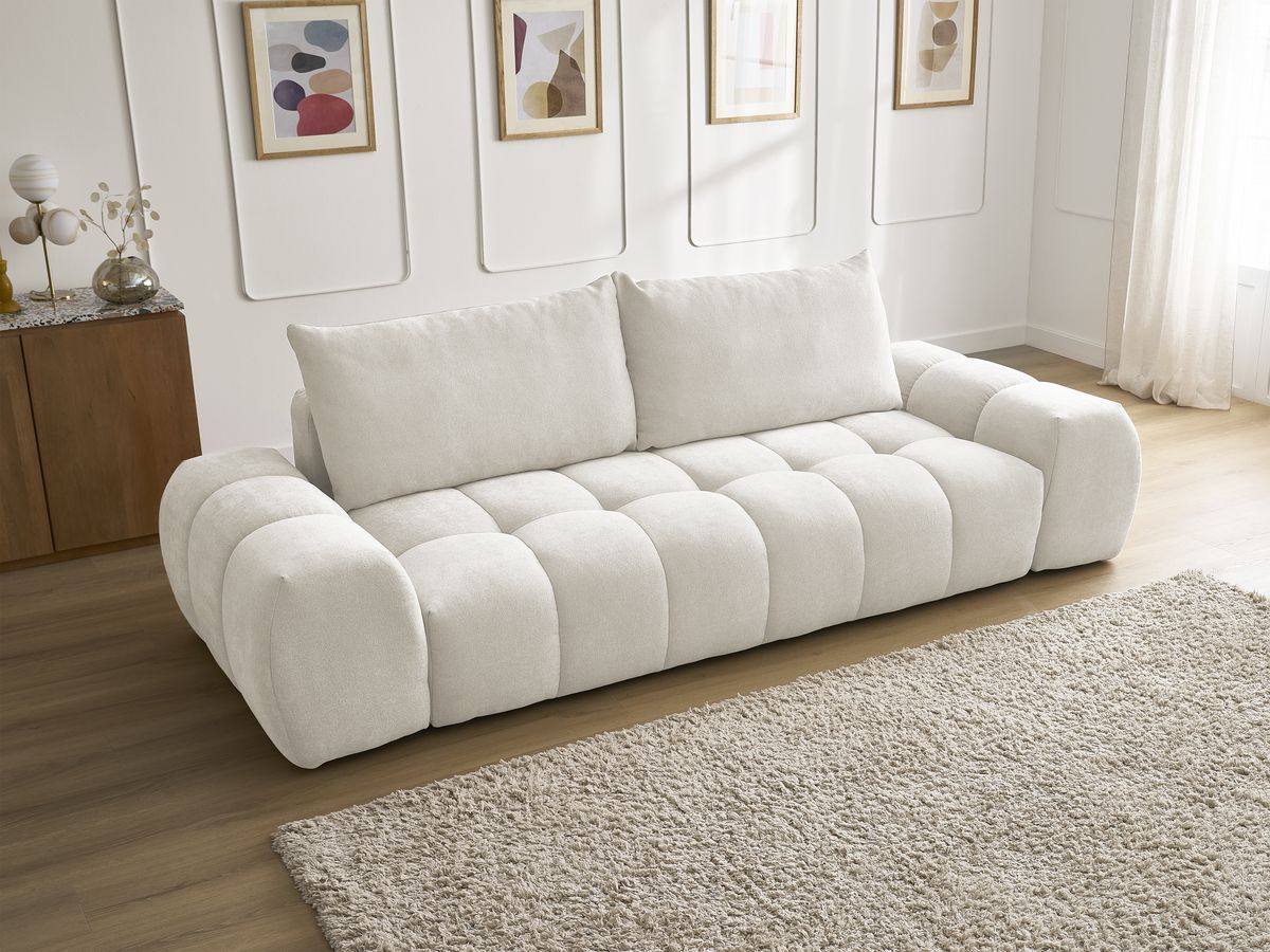 Canapé droit fixe 3 places EVEREST tissu texturé - 2 coussins