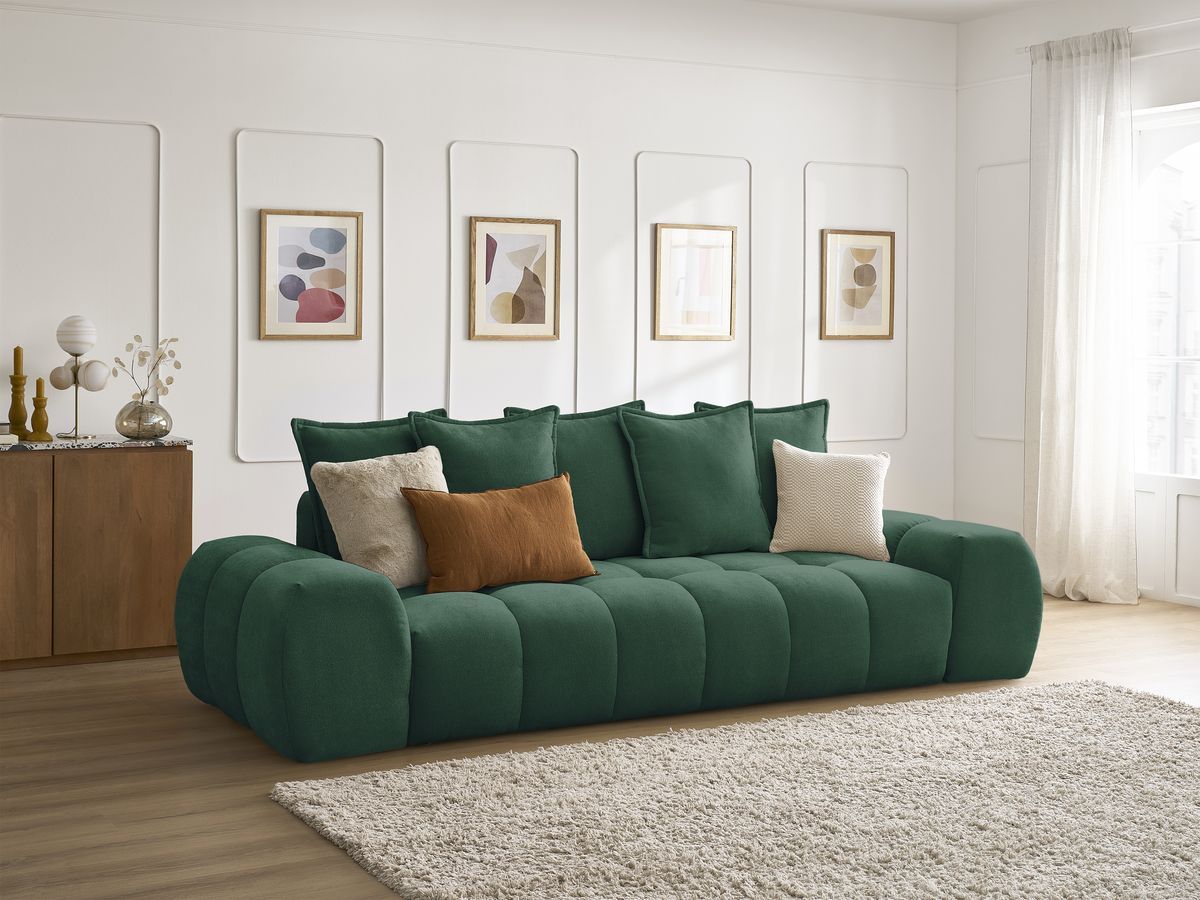Canapé droit fixe 3 places EVEREST tissu texturé - 5 coussins