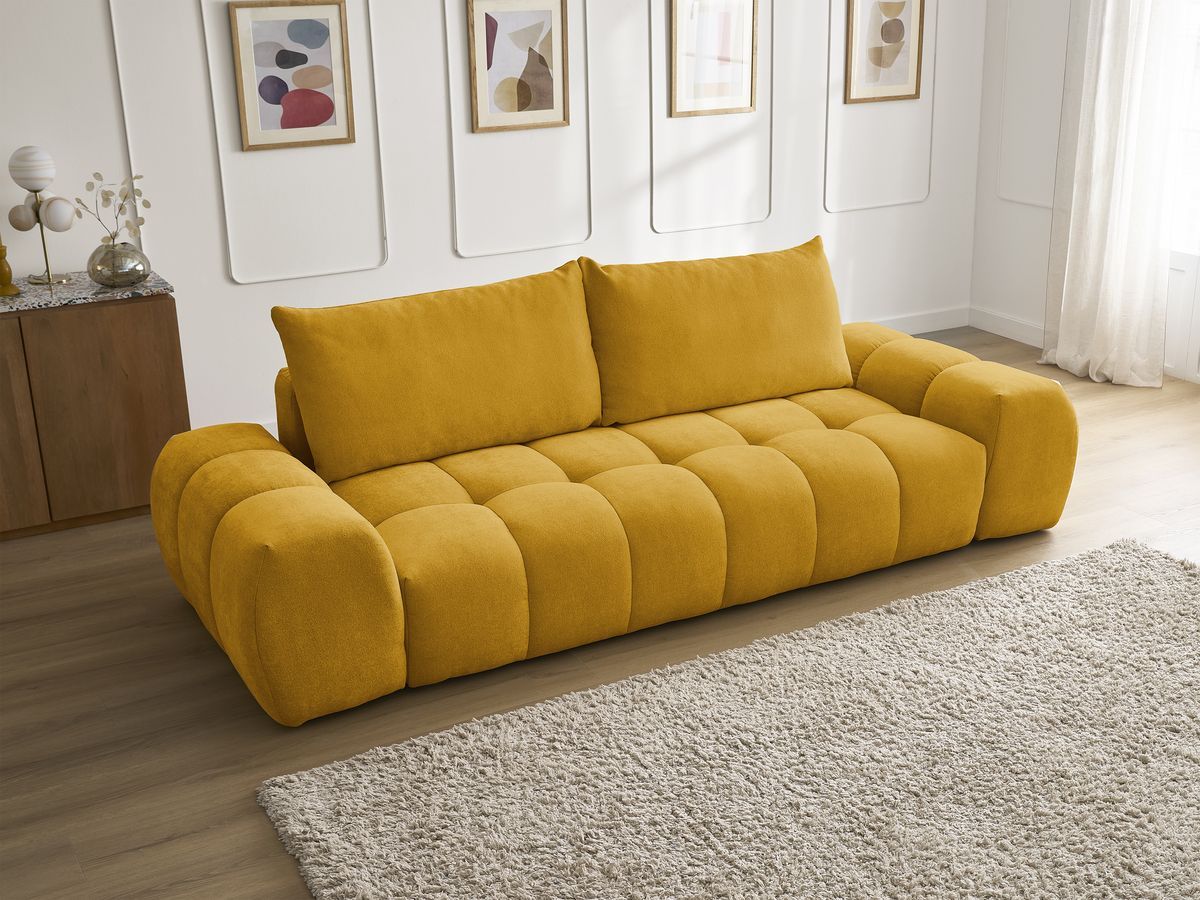 Canapé droit fixe 3 places EVEREST tissu texturé - 2 coussins