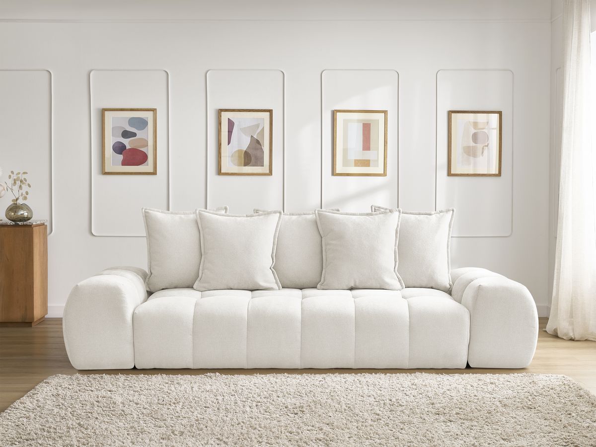 Canapé droit fixe 3 places EVEREST tissu texturé - 5 coussins