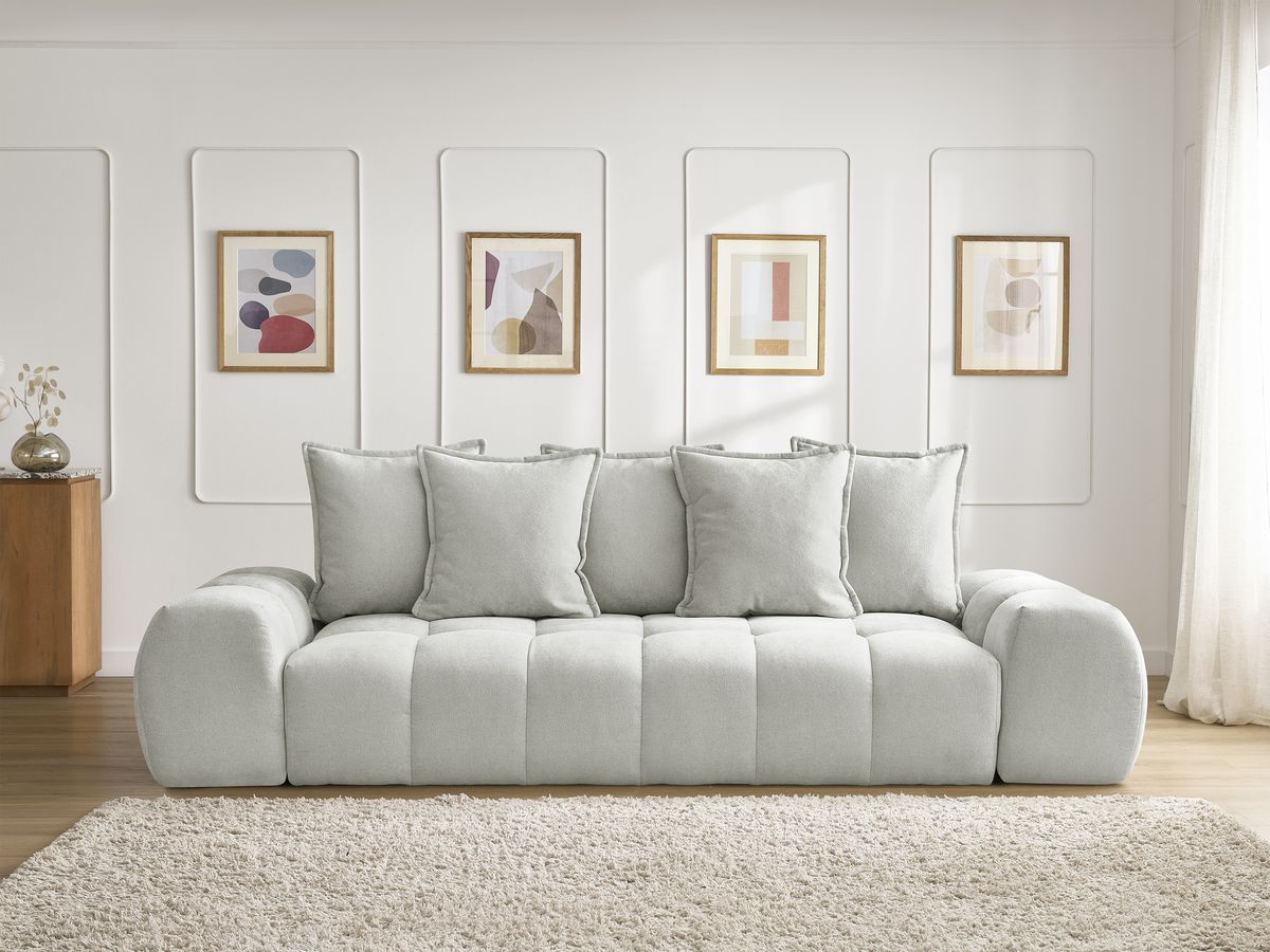 Canapé droit fixe 3 places EVEREST tissu texturé - 5 coussins