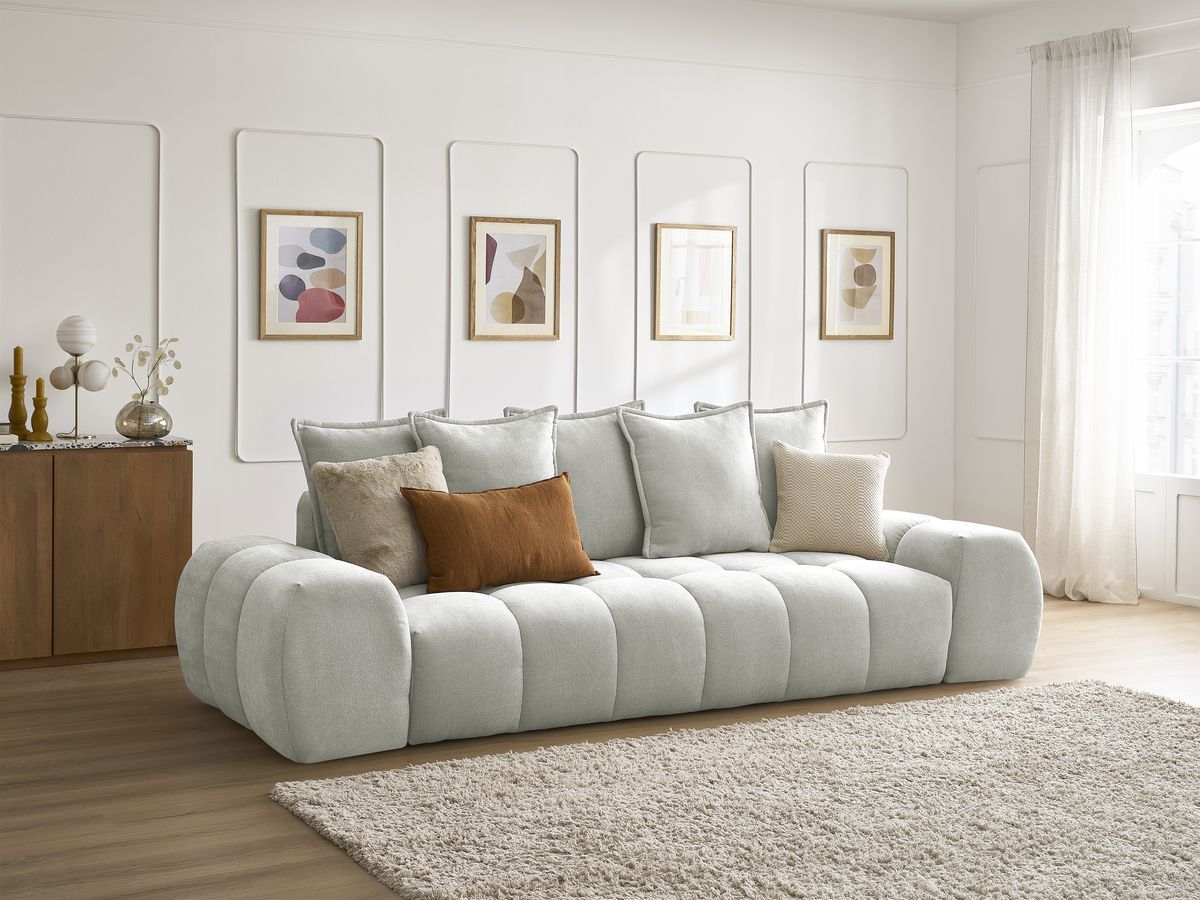Canapé droit fixe 3 places EVEREST tissu texturé - 5 coussins
