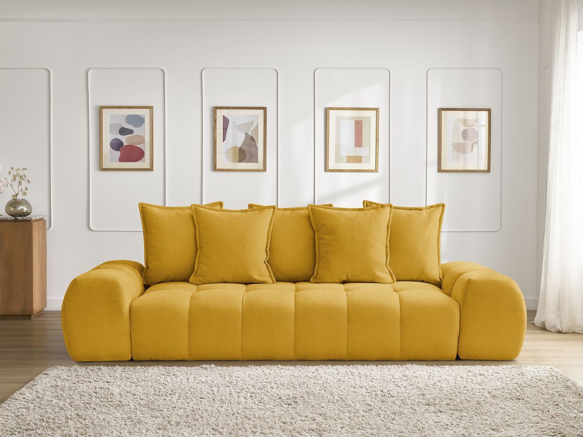 Canapé droit fixe 3 places EVEREST tissu texturé - 5 coussins