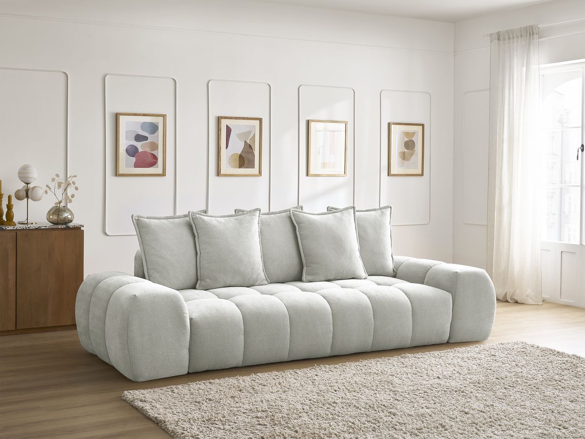 Canapé droit fixe 3 places EVEREST tissu texturé - 5 coussins