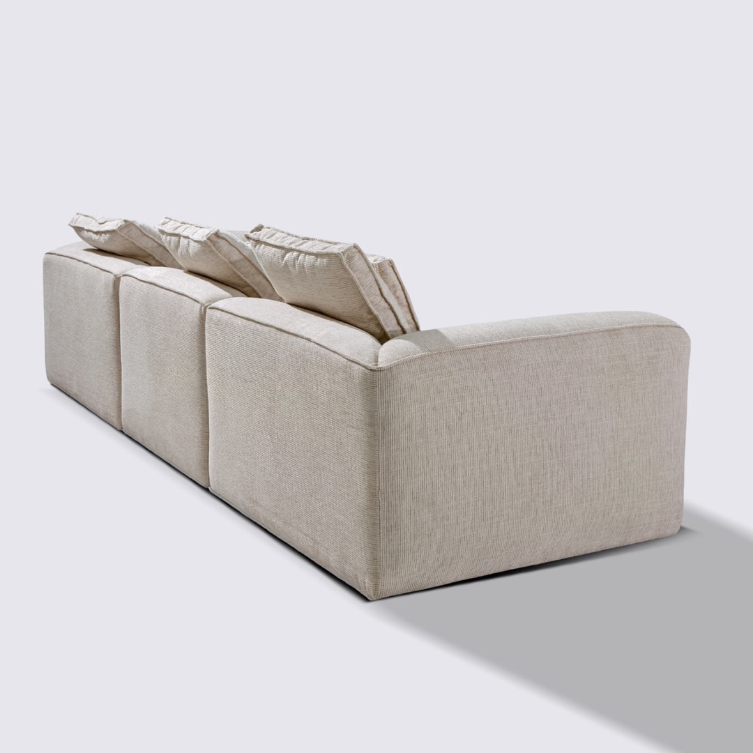 Canapé droit modulable 4 places en tissu linen beige – Marbellia