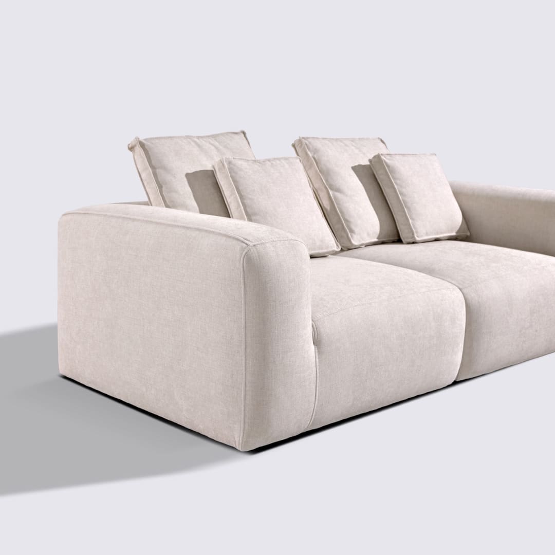 Canapé droit modulable 3 places en tissu crème – Marbellia