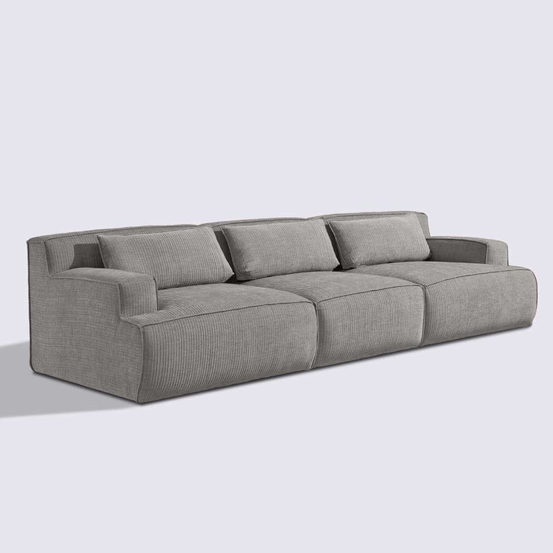 Canapé droit modulable 4 places en velours côtelé gris clair – Lorenzo