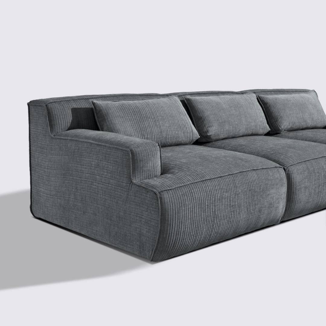 Canapé droit modulable 4 places en velours côtelé gris foncé – Lorenzo
