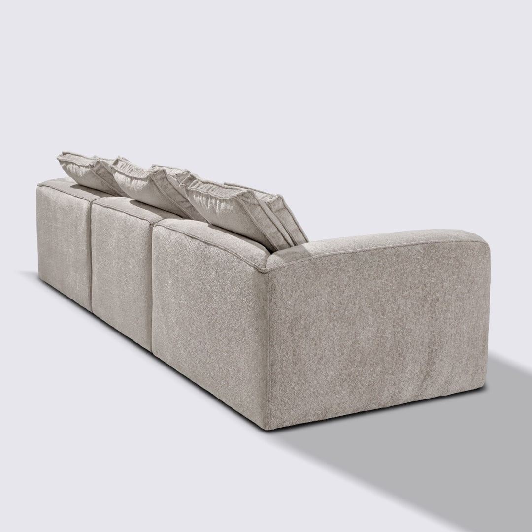 Canapé droit modulable 4 places en velours texturé taupe – Marbellia