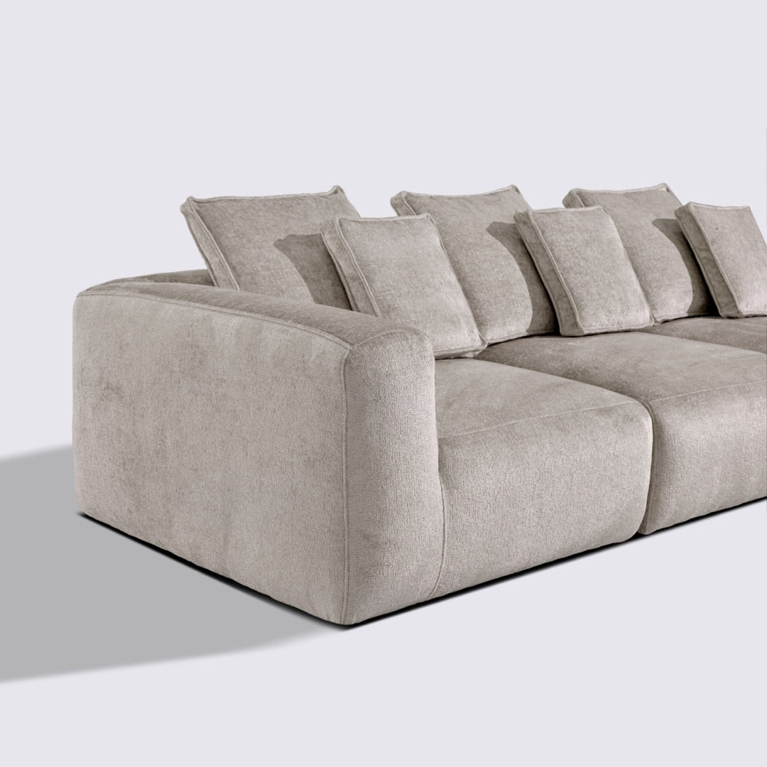 Canapé droit modulable 4 places en velours texturé taupe – Marbellia